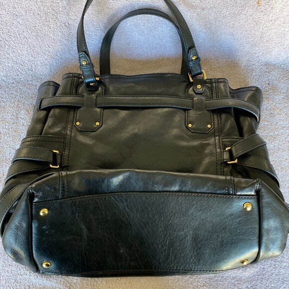 Michael Kors Black Leather Buckle Tote Bag with Gold Hardware - Picture 4 of 10